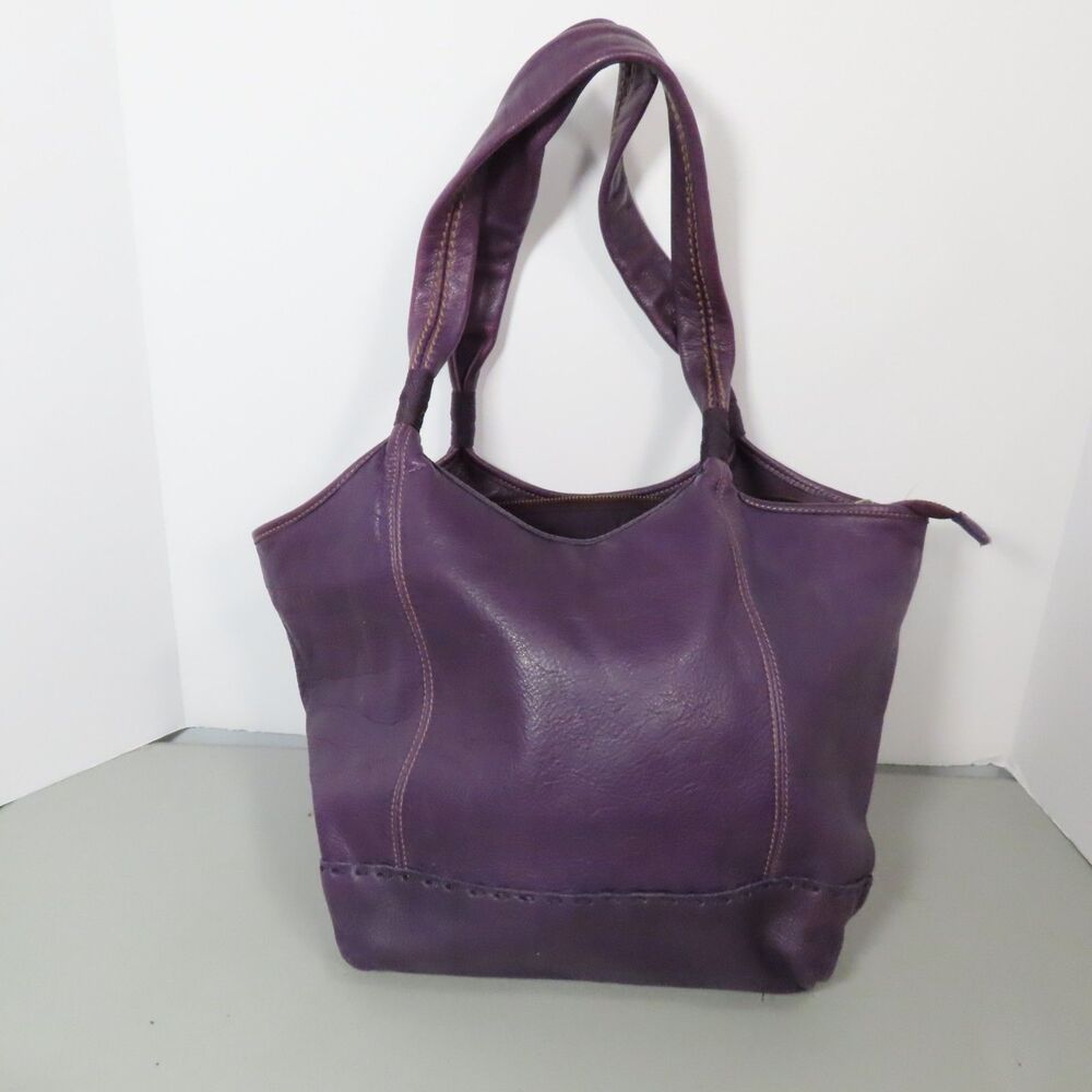 The Sak Deep Purple Plum Pebbled Leather Tote Handbag Medium Shoulder Bag